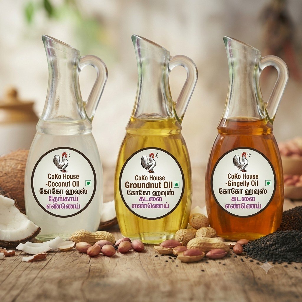 COKO HOUSE OIL COCONUT, GROUND OIL, GINGELLY OIL